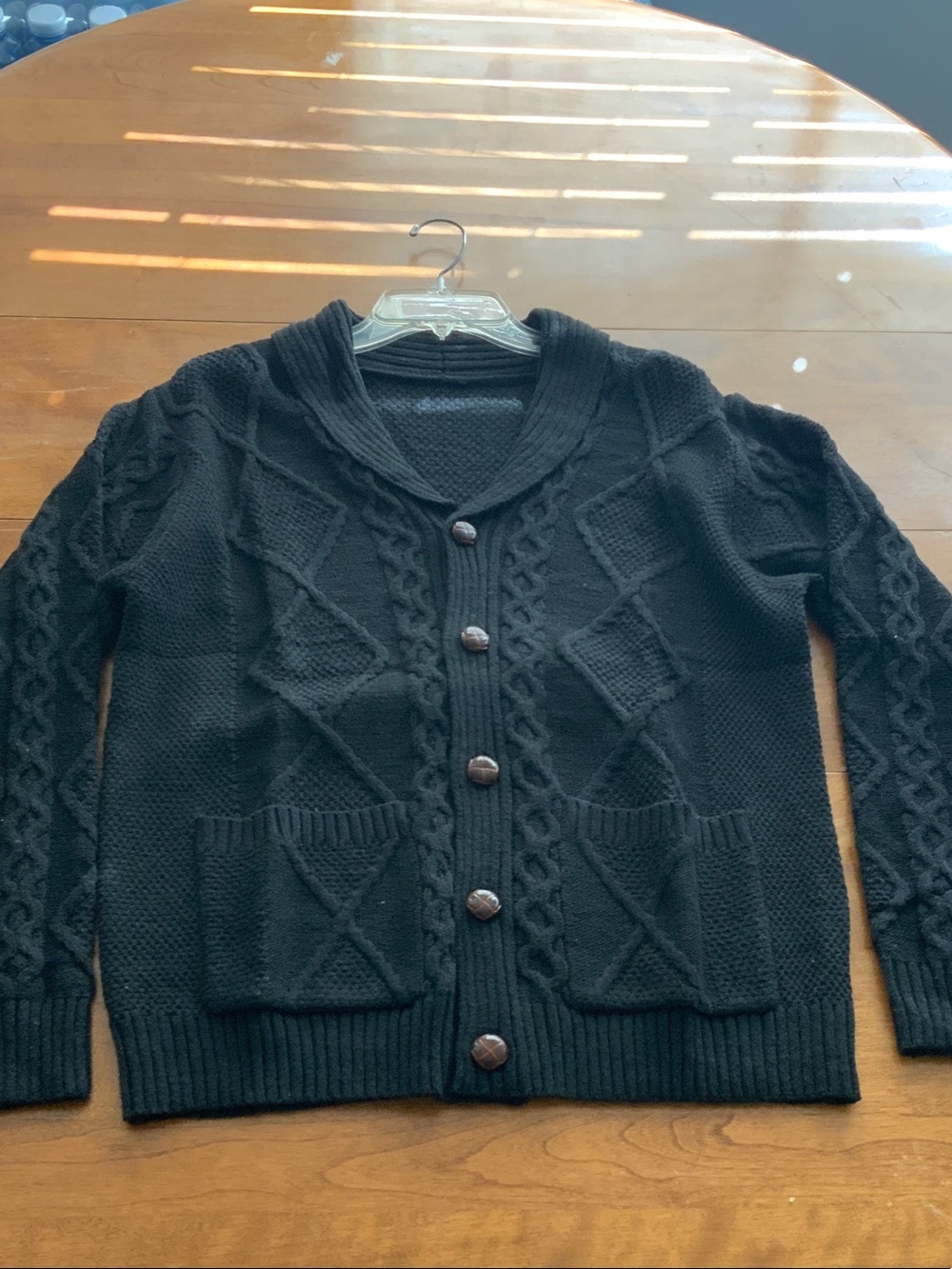 Men's Black Cable Knit Button-Front Sweater Cardigan